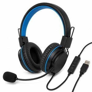 CODi‎ A04513 USB-A Stereo Headset Boom Mic Inline Controls Blue Black Open Box